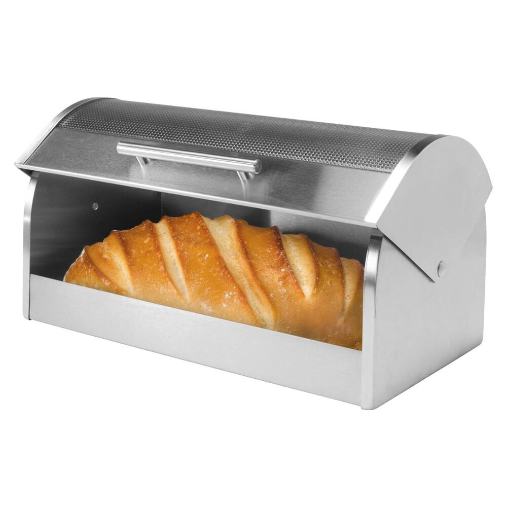 Oggi Stainless Steel Roll Top Bread Box with Tempered Glass - Picture 2 of 8